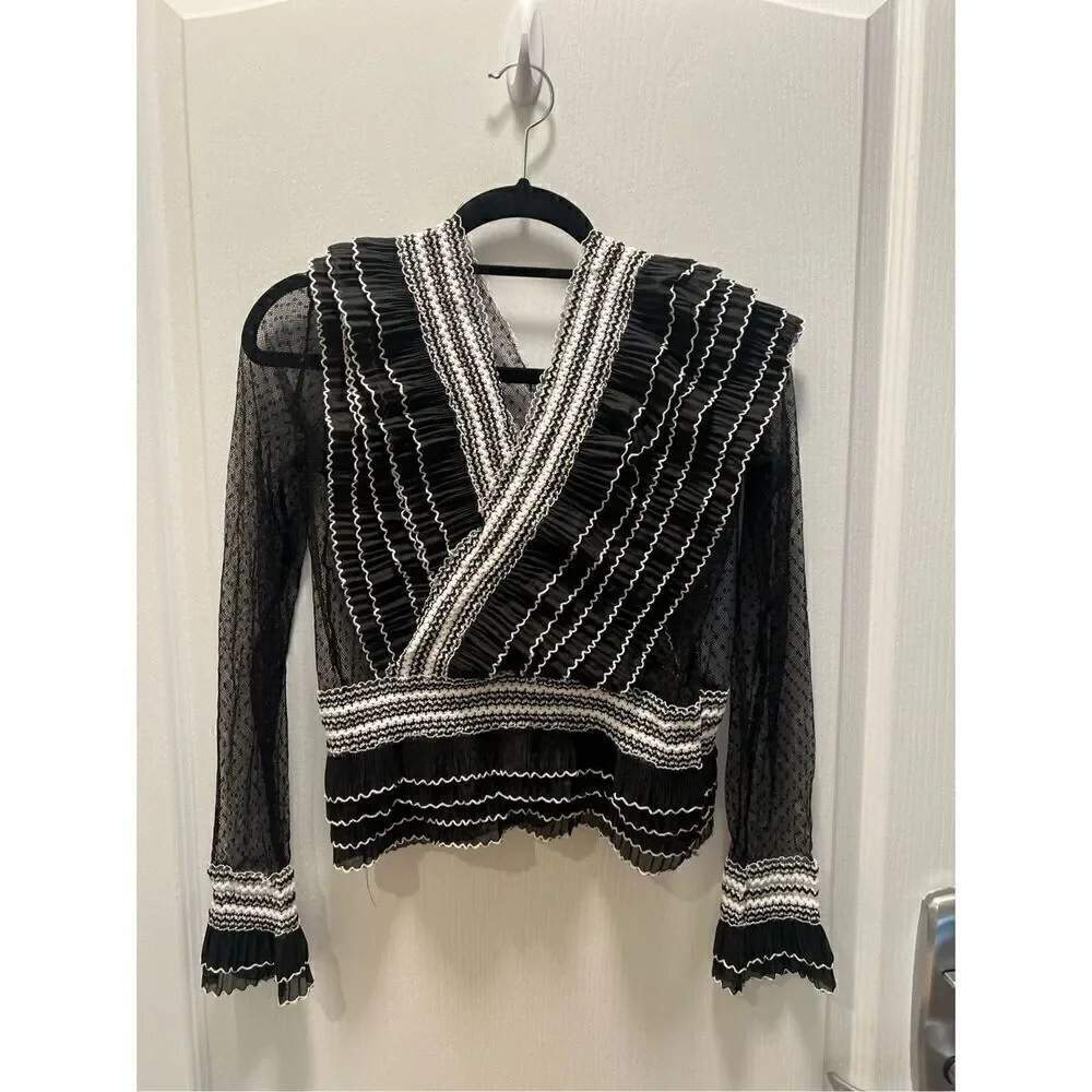 Calvin Tran Black Lace Chic Evening Top BLACK size 4 - Picture 3 of 7